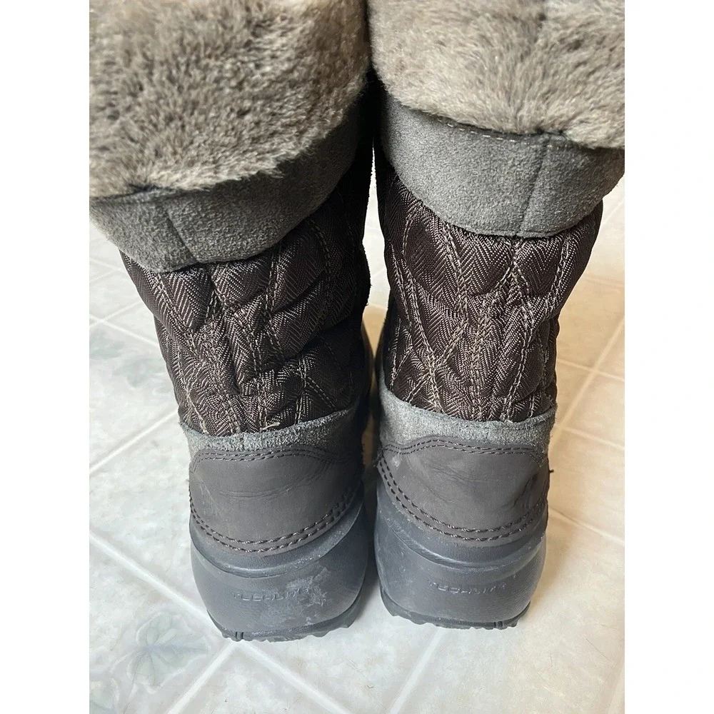 Columbia Women's Faux Fur Winter Boots 200grams Sz 9 Gray Brown Quilted Sides